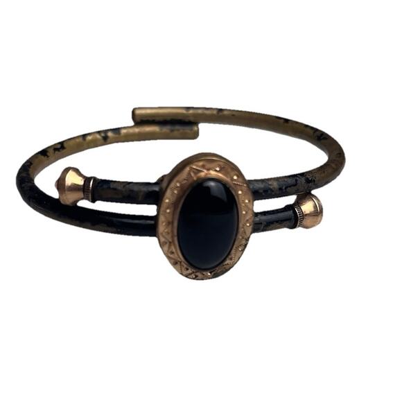 Victorian Antique Mourning Bracelet 1879 Black Enamel Hinged Cuff Bangle RARE - Picture 1 of 11